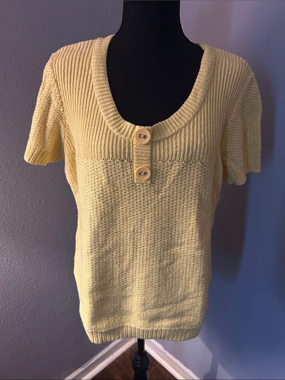 Christopher & Bank Short Sleeve Scoop Neck Yellow Knit Sweater Size Large